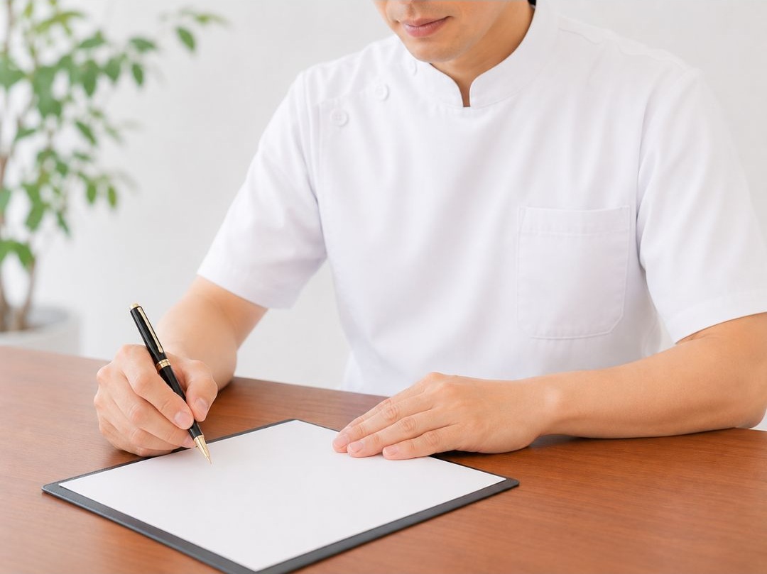 施術計画書に記入する整体師