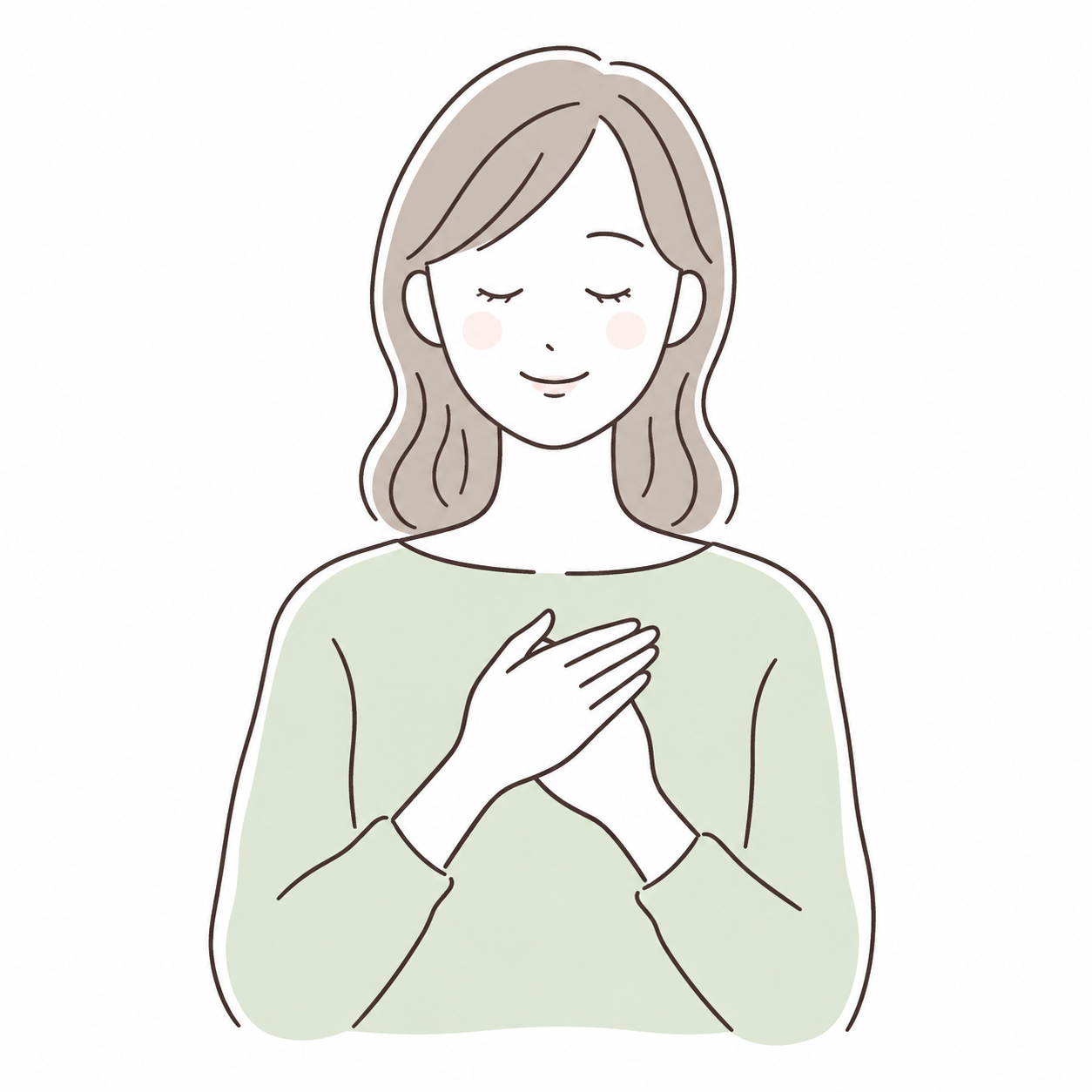 目を閉じて胸に手を当てる女性のイラスト