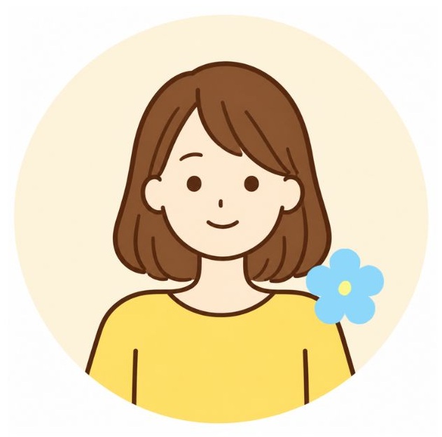 青い花を添えた女性のイラスト